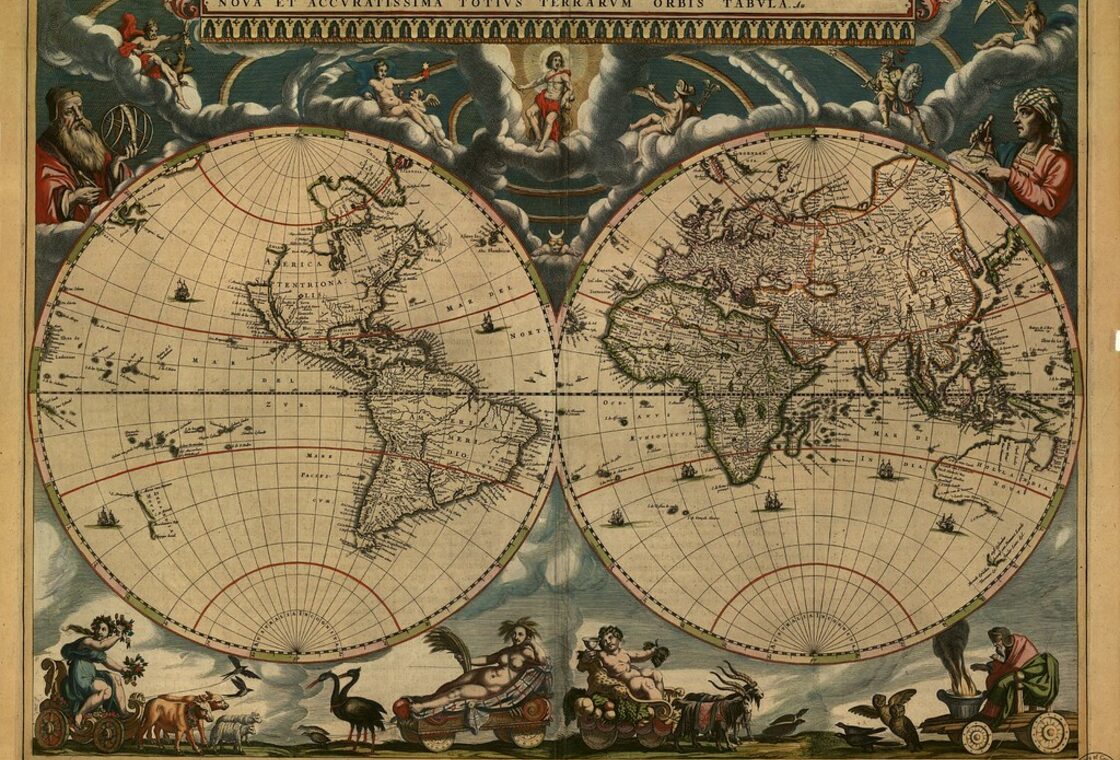 An antique world map from the seventeenth century