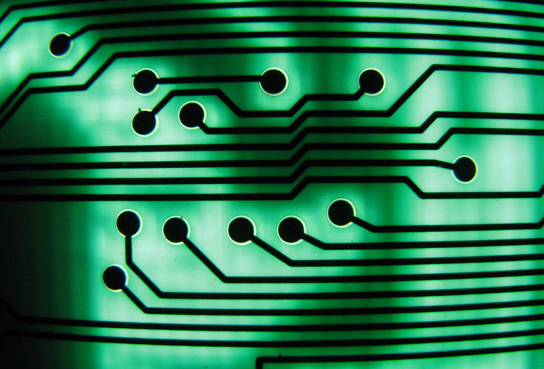 Macro view of a green circuit board